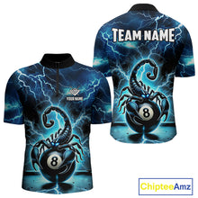 Load image into Gallery viewer, Blue Lightning Thunder Scorpion 8 Ball Pool Polo &amp; 1/4 Zip For Men Custom Billiard Team Jersey TDM4861