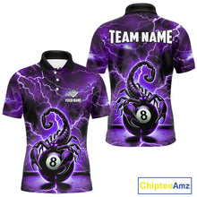 Load image into Gallery viewer, Purple Thunder Lightning Scorpion 8 Ball Pool Polo &amp; 1/4 Zip For Men Custom Billiard Team Jersey TDM4862