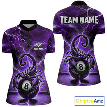 Load image into Gallery viewer, Purple Thunder Lightning Scorpion 8 Ball Pool Polo &amp; 1/4 Zip For Women Custom Billiard Team Jersey TDM4862