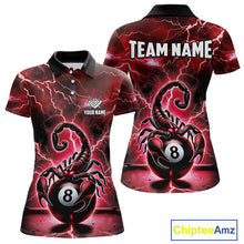 Load image into Gallery viewer, Red Lightning Thunder Scorpion 8 Ball Pool Polo &amp; Quarter Zip For Women Custom Billiard Team Jersey TDM4863