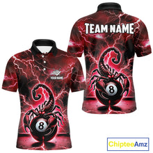 Load image into Gallery viewer, Red Lightning Thunder Scorpion 8 Ball Pool Polo &amp; Quarter Zip For Men Custom Billiard Team Jersey TDM4863