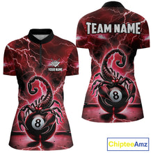 Load image into Gallery viewer, Red Lightning Thunder Scorpion 8 Ball Pool Polo &amp; Quarter Zip For Women Custom Billiard Team Jersey TDM4863