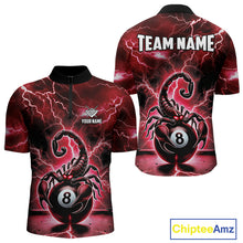 Load image into Gallery viewer, Red Lightning Thunder Scorpion 8 Ball Pool Polo &amp; Quarter Zip For Men Custom Billiard Team Jersey TDM4863