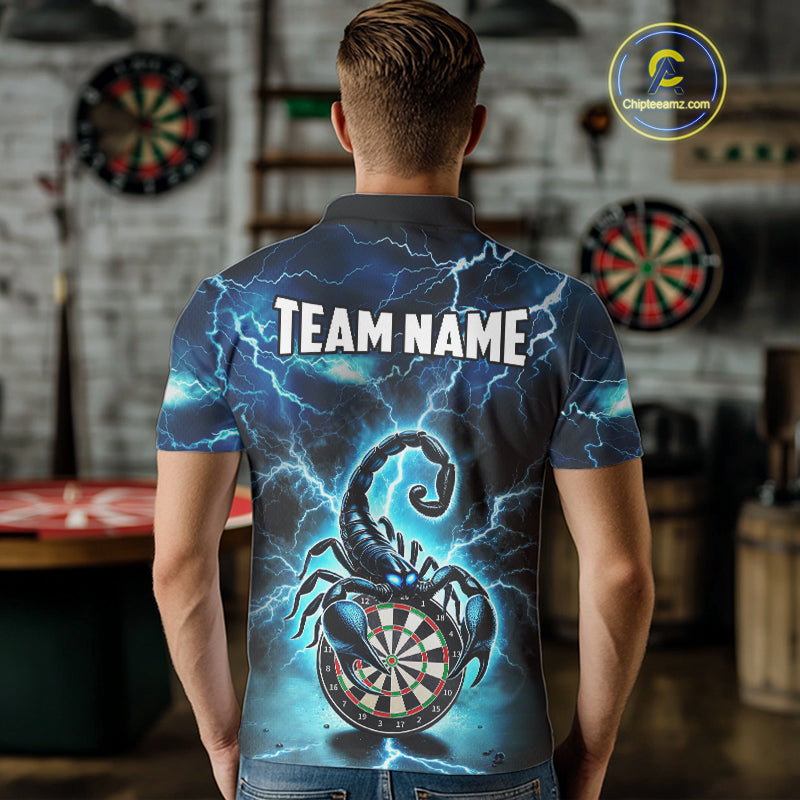 Blue Lightning Thunder Scorpion Darts Shirt Polo & 1/4 Zip For Men Custom Darts League Team Jersey TDM4864