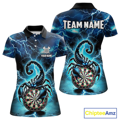 Blue Lightning Thunder Scorpion Darts Shirt Polo & 1/4 Zip For Women Custom Darts League Team Jersey TDM4864