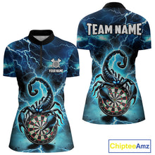 Load image into Gallery viewer, Blue Lightning Thunder Scorpion Darts Shirt Polo &amp; 1/4 Zip For Women Custom Darts League Team Jersey TDM4864
