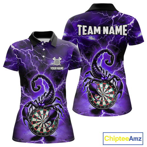 Purple Thunder Lightning Scorpion Darts Polo & 1/4 Zip For Women Custom Darts League Team Jersey TDM4865