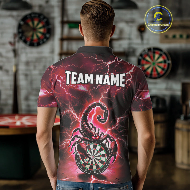 Red Lightning Thunder Scorpion Darts Shirt Polo & 1/4 Zip For Men Custom Darts League Team Jersey TDM4866