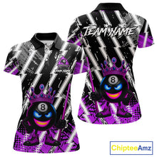 Load image into Gallery viewer, Funny 8 Ball Pool Crown Billiard Shirt For Women Custom Billiard Jersey Team Polo &amp; 1/4 Zip |Purple TDM5083