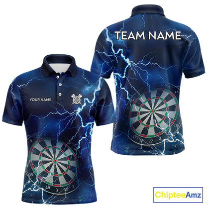 Custom Lightning Blue Darts Shirt With Pocket Option For Men, Darts Jersey TDM5551