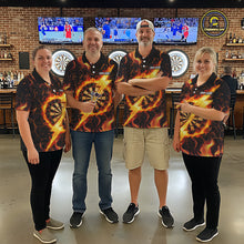 Load image into Gallery viewer, Personalized Dartboard Fire Flame Gold Thunder Women's Darts Shirt Custom Darts Team Jersey TDM5556