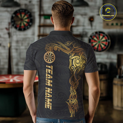 Personalized Gold Black Tribal Darts Shirt For Men Custom Darts Jersey Team Polo & Quarter Zip TDM5557