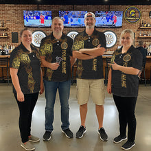Load image into Gallery viewer, Personalized Gold Black Tribal Darts Shirt For Women Custom Darts Jersey Team Polo &amp; Quarter Zip TDM5557
