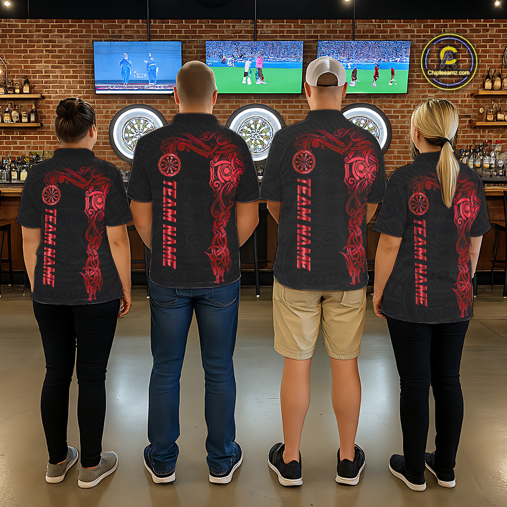 Personalized Black And Red Tribal Darts Shirt For Women Custom Darts Jersey Team Polo & Quarter Zip TDM5558
