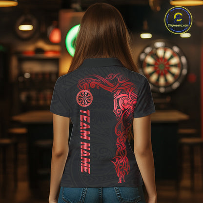 Personalized Black And Red Tribal Darts Shirt For Women Custom Darts Jersey Team Polo & Quarter Zip TDM5558