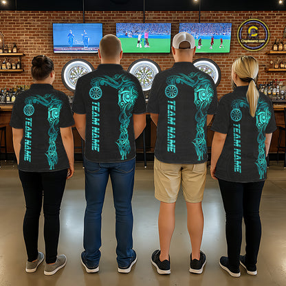 Black And Turquoise Tribal Darts Shirt For Women Custom Darts Jersey Team Polo & Quarter Zip TDM5559