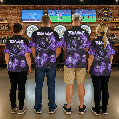 Purple Grim Reaper Flame Darts Shirt For Women Custom Skull Darts League Jersey Team Polo & 1/4 Zip TDM5562