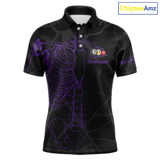 Black And Purple Funny Skeleton Billiard Polo & 1/4 Zip For Men Custom Billiard Pool Team Jersey TDM5798