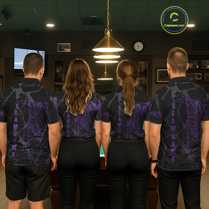 Black And Purple Funny Skeleton Billiard Polo & 1/4 Zip For Women Custom Billiard Pool Team Jersey TDM5798