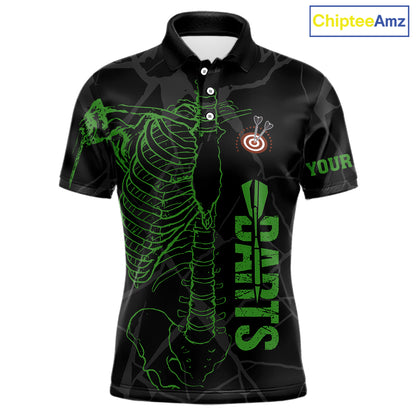 Black And Green Funny Skeleton Darts Polo & 1/4 Zip Custom Darts Shirt For Men Darts Team Jersey TDM5799