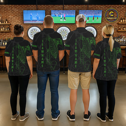 Black And Green Funny Skeleton Darts Polo & 1/4 Zip Custom Darts Shirt For Men Darts Team Jersey TDM5799