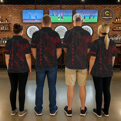 Black And Red Funny Skeleton Darts Polo & 1/4 Zip Custom Darts Shirt For Men Darts Team Jersey TDM5800