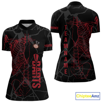 Black And Red Funny Skeleton Darts Polo & 1/4 Zip Custom Darts Shirt For Women Darts Team Jersey TDM5800