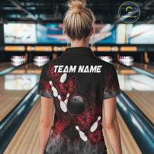 Load image into Gallery viewer, Black And Red Custom Butterfly Bowling Shirt For Women, Bowling Team Jersey Polo &amp; Quarter Zip Shirt TDM6179