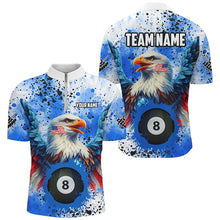 Load image into Gallery viewer, Blue Grunge Billiard Ball 8 Eagle Custom American Flag Men Billiard Shirts, Patriotic Pool Jerseys TDM1896