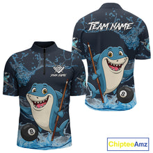 Load image into Gallery viewer, Blue Funny Shark 8 Ball Pool Billiard Shirt For Men Custom Billiard Team Jersey Polo &amp; 1/4 Zip TDM4871