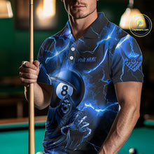 Load image into Gallery viewer, Personalized Blue Grim Reaper 8 Ball Men&#39;s Billiard Shirt Custom Thunder Lightning Pool Team Jersey TDM4873