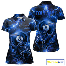 Load image into Gallery viewer, Personalized Blue Grim Reaper 8 Ball Women&#39;s Billiard Shirt Custom Thunder Lightning Pool Team Jersey TDM4873