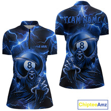 Load image into Gallery viewer, Personalized Blue Grim Reaper 8 Ball Women&#39;s Billiard Shirt Custom Thunder Lightning Pool Team Jersey TDM4873