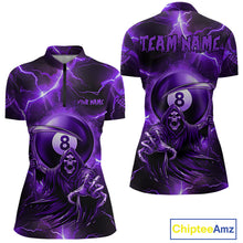Load image into Gallery viewer, Purple Grim Reaper 8 Ball Women&#39;s Billiard Shirt Custom Thunder Lightning Halloween Pool Team Jersey TDM4874