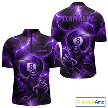 Load image into Gallery viewer, Purple Grim Reaper 8 Ball Men&#39;s Billiard Shirt Custom Thunder Lightning Halloween Pool Team Jersey TDM4874