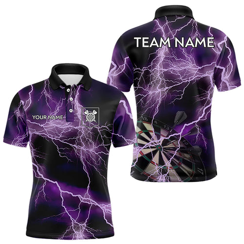 Black And Purple Thunder Lightning Dart Shirts With Pocket For Men Custom 3D Darts Team Jerseys TDM3315