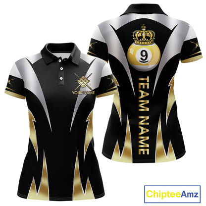Personalized Crown 9 Ball Billiard Shirt For Women Custom Billiard Tournament Pool Team Jersey |Gold TDM5572