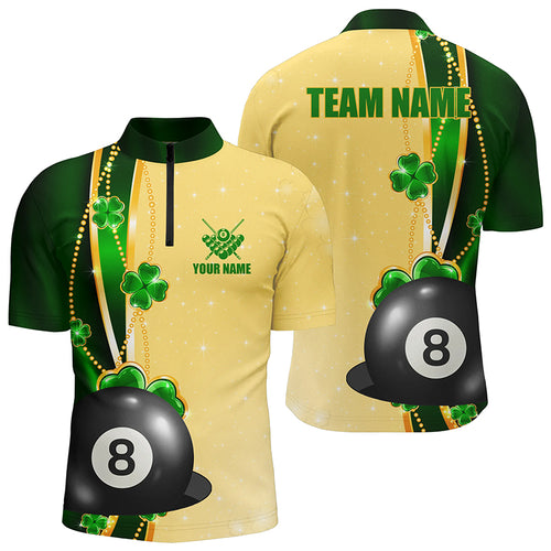 Funny St Patricks Day Shirts Custom Men Billiard Quarter-Zip, 3D 8 Ball Pool Patrick Gifts TDM0996