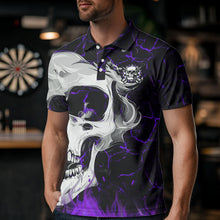 Load image into Gallery viewer, Personalized Purple Glowing Fire Crack Skull Dart Shirt Custom Dart Shirts For Men Dart Team Jersey TDM3493