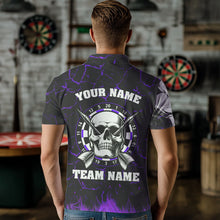 Load image into Gallery viewer, Personalized Purple Glowing Fire Crack Skull Dart Shirt Custom Dart Shirts For Men Dart Team Jersey TDM3493
