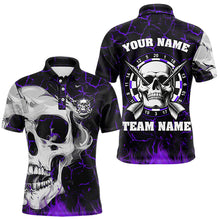 Load image into Gallery viewer, Personalized Purple Glowing Fire Crack Skull Dart Shirt Custom Dart Shirts For Men Dart Team Jersey TDM3493