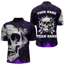 Load image into Gallery viewer, Personalized Purple Glowing Fire Crack Skull Dart Shirt Custom Dart Shirts For Men Dart Team Jersey TDM3493
