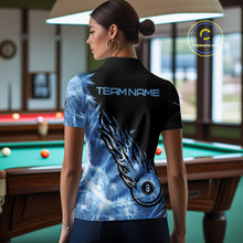 Load image into Gallery viewer, Black And Blue Flaming Icy 8 Ball Pool Billiard Shirt For Women Custom Billiard Team Jersey TDM5808