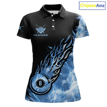 Load image into Gallery viewer, Black And Blue Flaming Icy 8 Ball Pool Billiard Shirt For Women Custom Billiard Team Jersey TDM5808