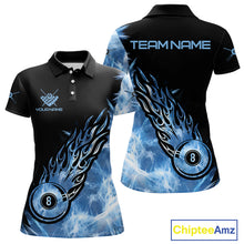 Load image into Gallery viewer, Black And Blue Flaming Icy 8 Ball Pool Billiard Shirt For Women Custom Billiard Team Jersey TDM5808