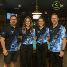 Load image into Gallery viewer, Black And Blue Flaming Icy 8 Ball Pool Billiard Shirt For Women Custom Billiard Team Jersey TDM5808