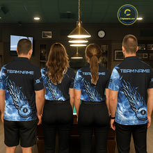 Load image into Gallery viewer, Black And Blue Flaming Icy 8 Ball Pool Billiard Shirt For Women Custom Billiard Team Jersey TDM5808