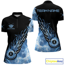 Load image into Gallery viewer, Black And Blue Flaming Icy 8 Ball Pool Billiard Shirt For Women Custom Billiard Team Jersey TDM5808