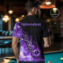 Load image into Gallery viewer, Black And Purple Flaming Icy 8 Ball Pool Billiard Shirt For Men Custom Billiard Team Jersey TDM5809