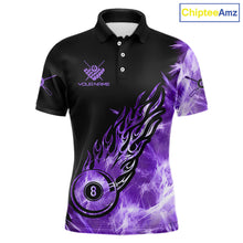 Load image into Gallery viewer, Black And Purple Flaming Icy 8 Ball Pool Billiard Shirt For Men Custom Billiard Team Jersey TDM5809